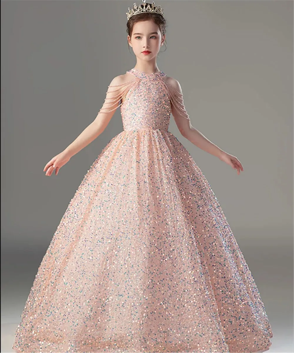 

Flower Girl Wedding Dress Little Girls Sequin Party Gown Kid Banquet Pageant Dress Birthday First Communion Gown