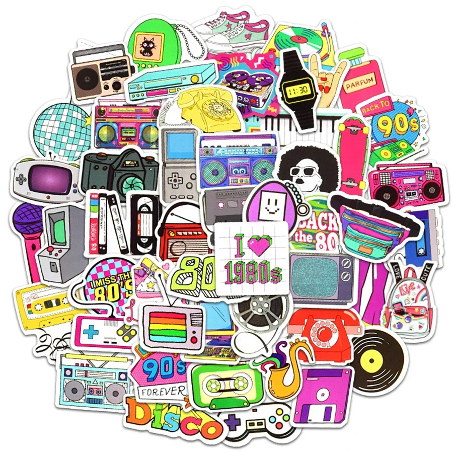 Classic 8090s Nostalgia Stickers 70Pcs Retro Nostalgia Gaming Vinyl Stickers for Flask Laptop Skateboard Guitar Graffiti Decals