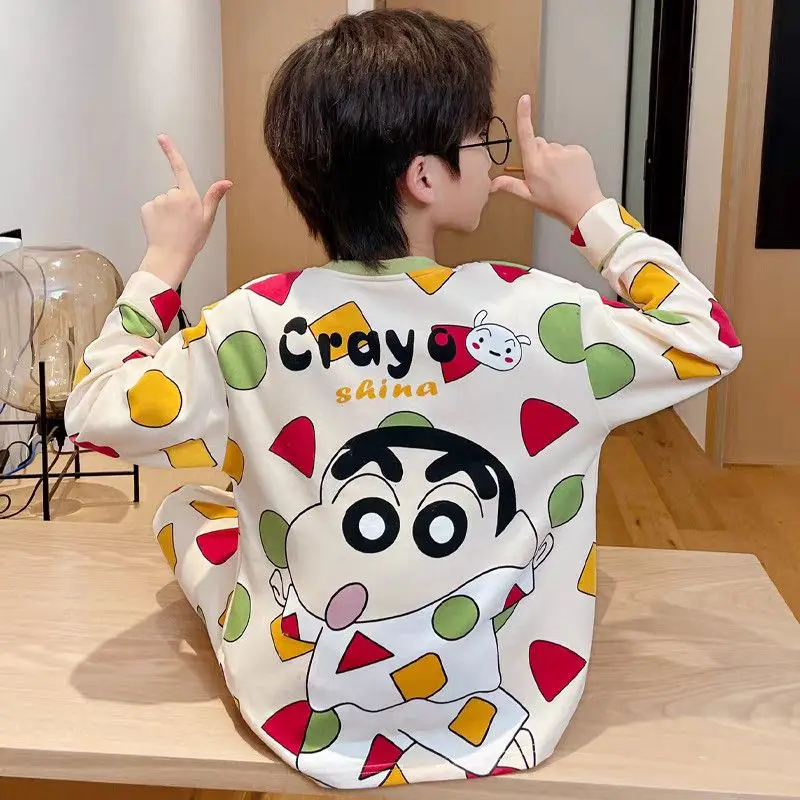 Boy Crayon Shin Chan Cartoon Pajamas Spring and Autumn Long Sleeve Children's Pajamas Middle Large Children's Home Clothes Set