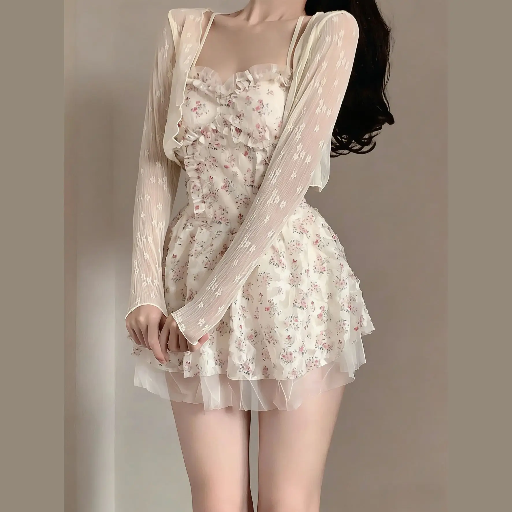 

Женский слитный купальник-шорты в стиле феи, скромный, с утягивающим эффектом, корейский, сексуальный, кружевной, трендовый, для отпуска