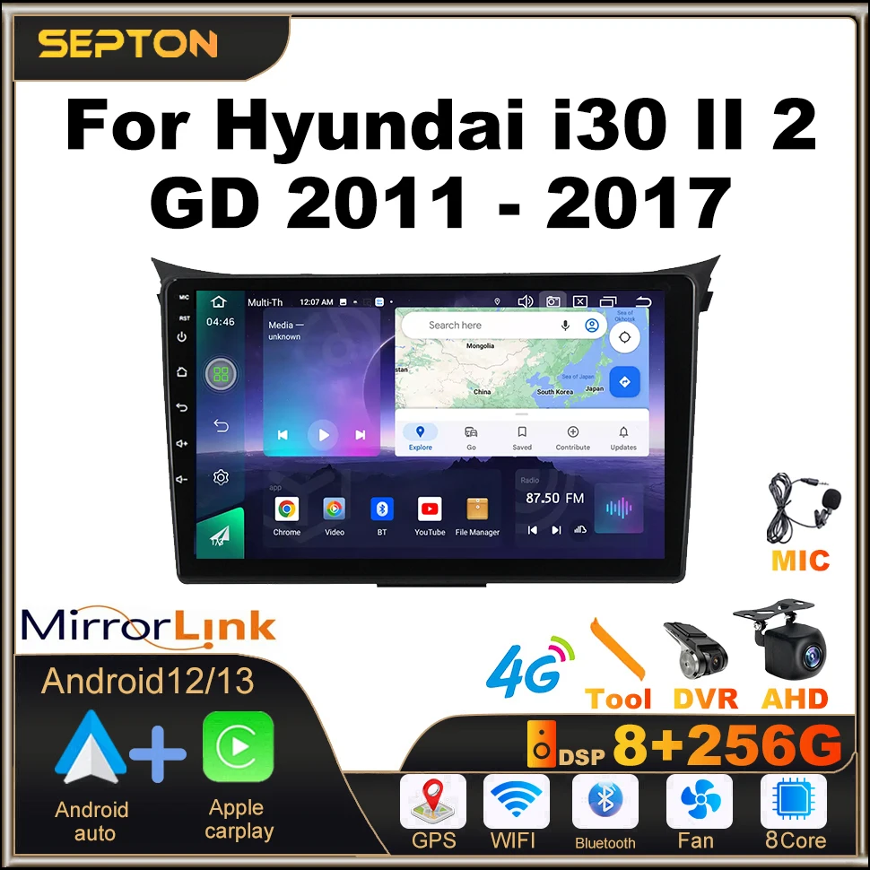 

SEPTON Smart Car Systems Car Radio Carplay for Hyundai I30 II 2 GD 2011 - 2017 Multimedia Player GPS 4G 8+256G Head Unit 8core