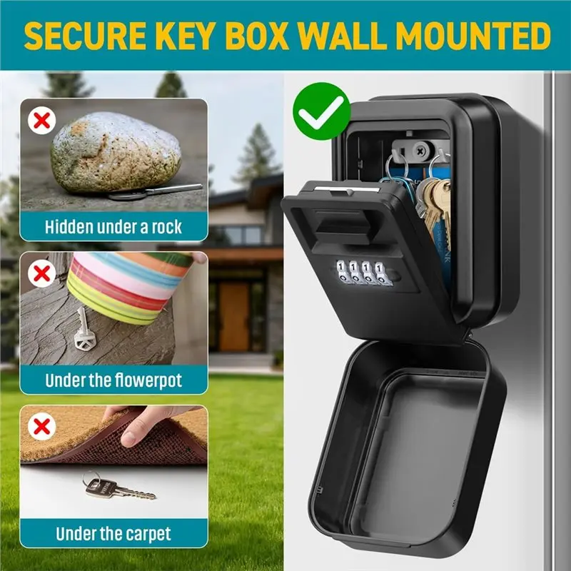 Caja de bloqueo de llaves ABYP para llaves con código, caja de seguridad de combinación de 4 dígitos impermeable para montaje en pared para garaje de oficina en casa
