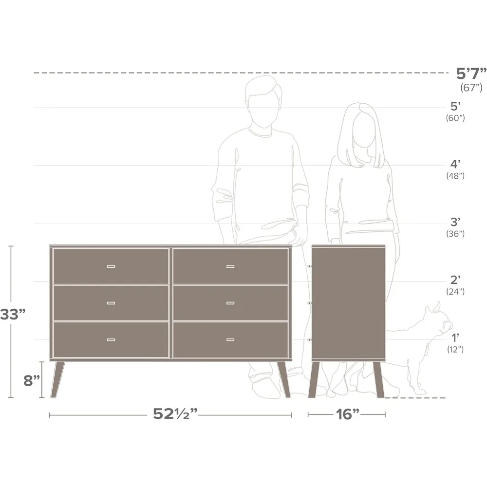 Dresser, Natural Oak Dresser for Bedroom, Chest of Drawers with 6 Drawers 16