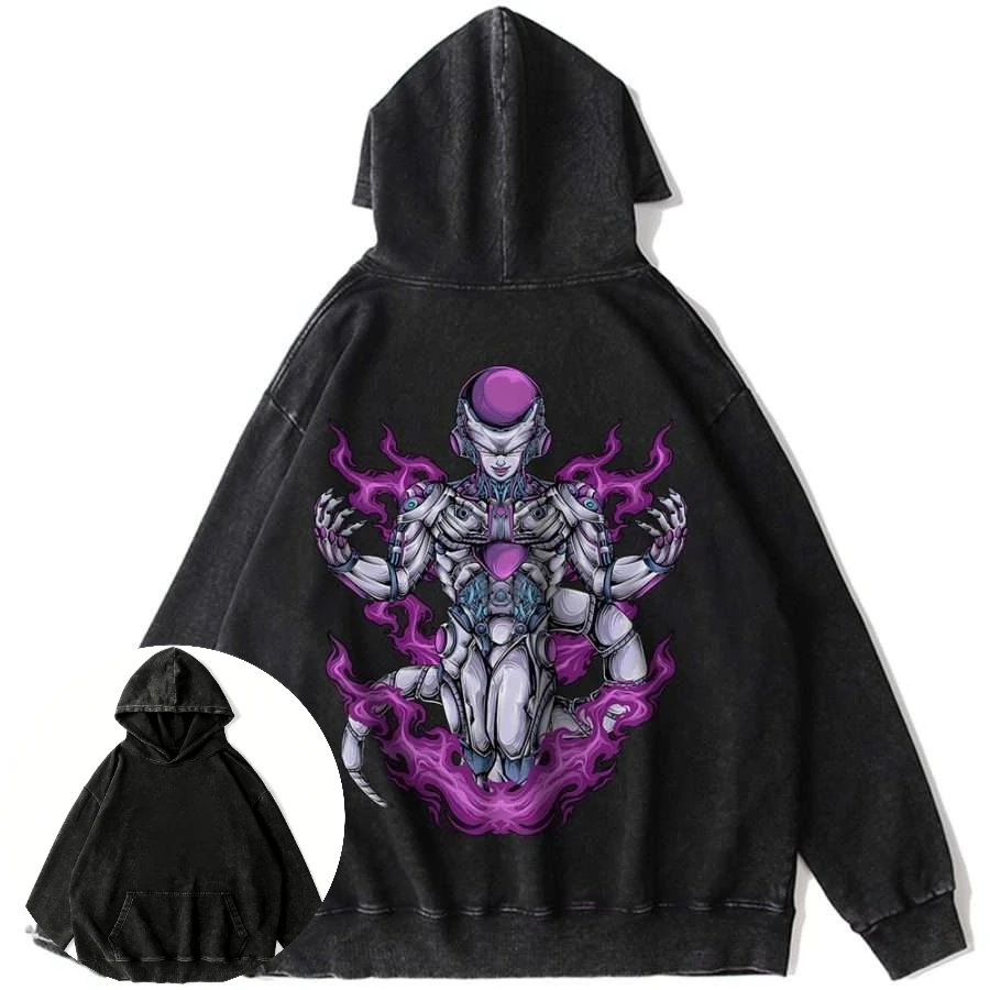 

Мужская винтажная хлопковая толстовка с капюшоном Dragon Ball и персонажем Android 16, фиолетовая толстовка с длинными рукавами и принтом на спине Energy Aura