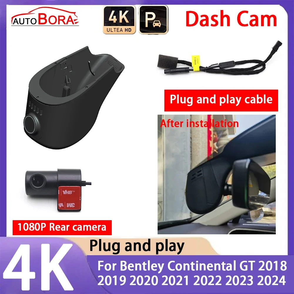 AutoBora 4K 2160P Camera Plug and Play UHD Dash Cam Night Vision for Bentley Continental GT 2018 2019 2020 2021 2022 2023 2024