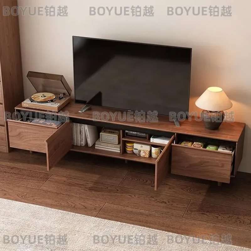 for Solid Wood TV Cabinet Floor to Ceiling Antique Living Room Storage Locker Integrated Small Apartment 2025 New Side