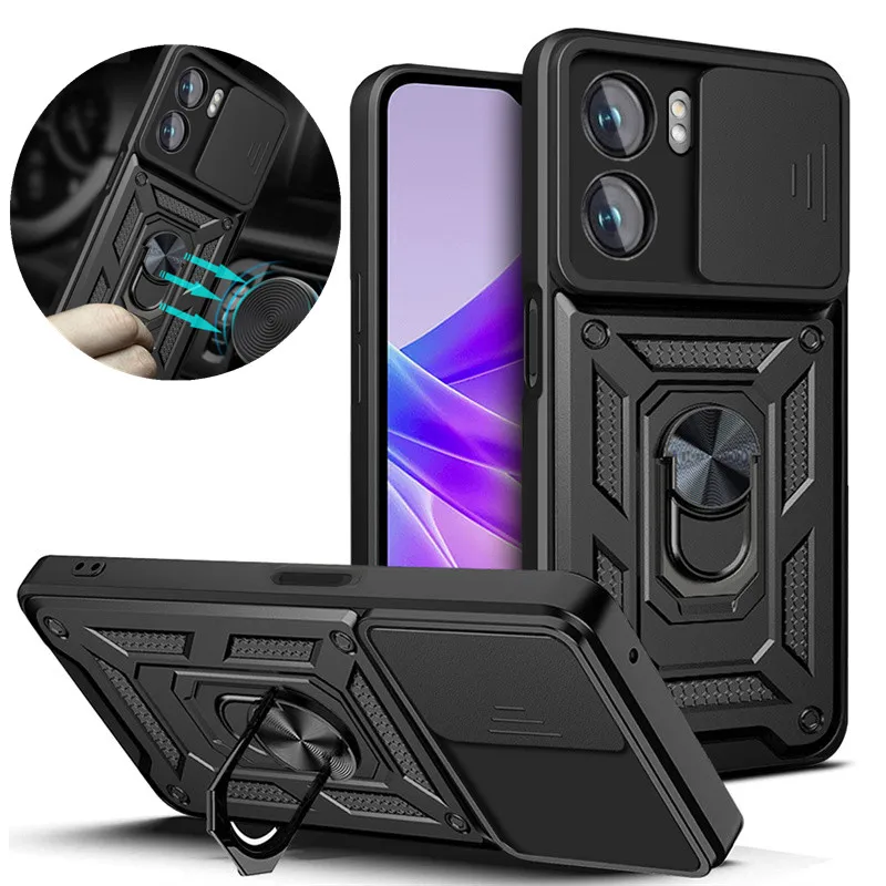 

Slide Camera Lens Protect Case For OPPO A77 5G Car Magnetic Holder Ring Stand Shockproof Armor Phone Cases For OPPO A 77 Cover