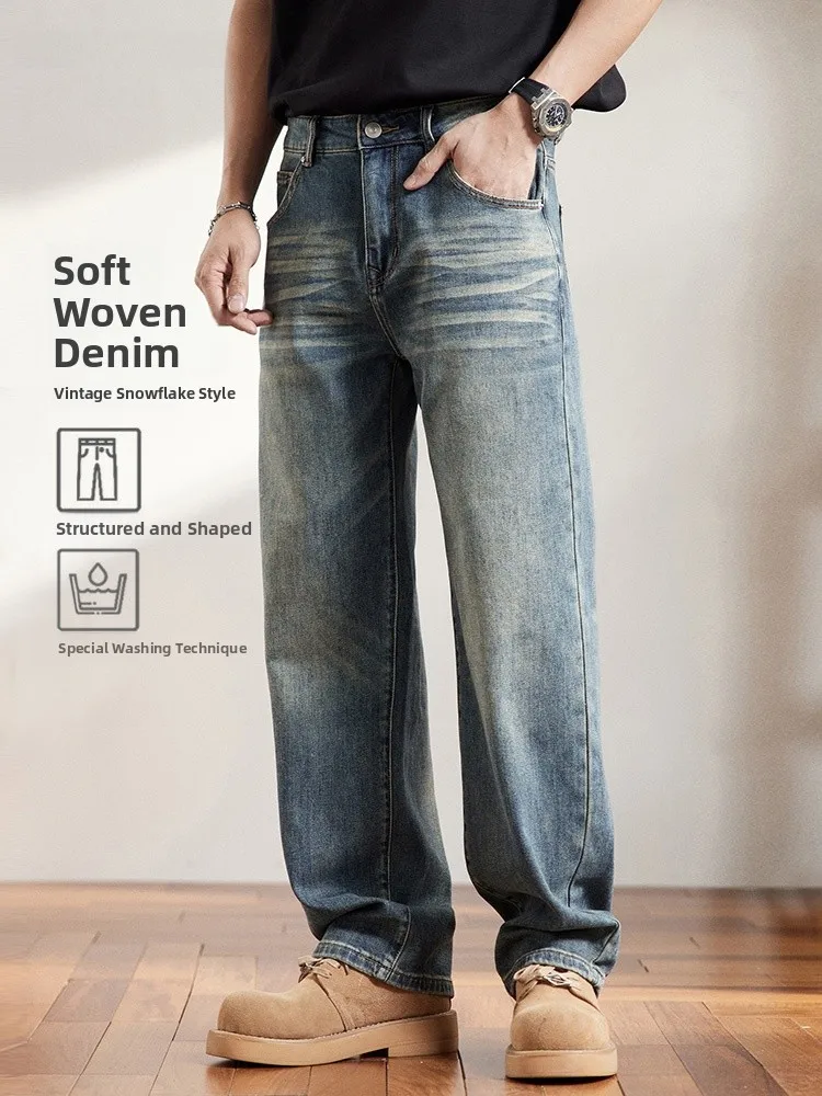 

Retro American Denim Jeans Men's Loose Straight Leg High Street Trendy Brand Waed Casual Trousers Spring Autumn New Arrival