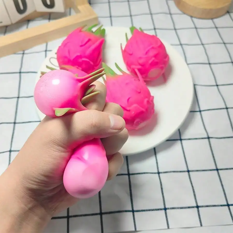 Dragon Fruit Squishy Squeeze Toy, Realistic Pitaya Fruit Stress Relief Fidget Toy, Soft TPR Mochi Tactile Sensory Toy for Kids Adults, Fruit Theme Desk Anxiety Gift