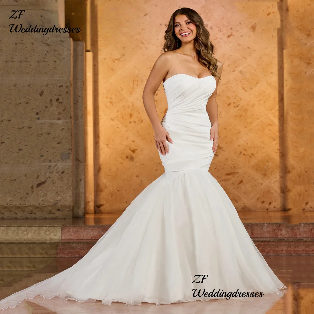 Customized Mermaid Drape Sexy Wedding Dresses Bride Luxury Sweetheart Wedding Gowns Lace Up Vestidos De Novia