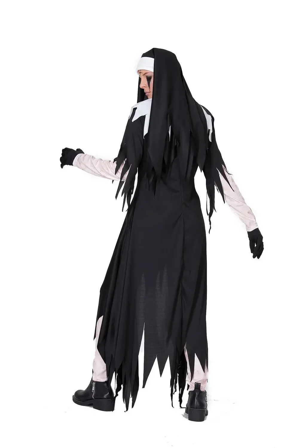 Costume da festa di Halloween Costume da suora sexy da donna nera Abito irregolare uniforme da monaco fantasma religione araba