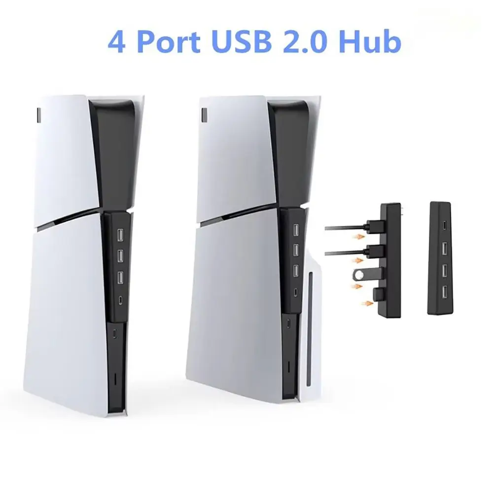 4 Ports USB 2.0 Hub Slim High-Speed Expansion Charger Saving Space Portable for PS5 PRO/SLIM Disc and Digital Edition