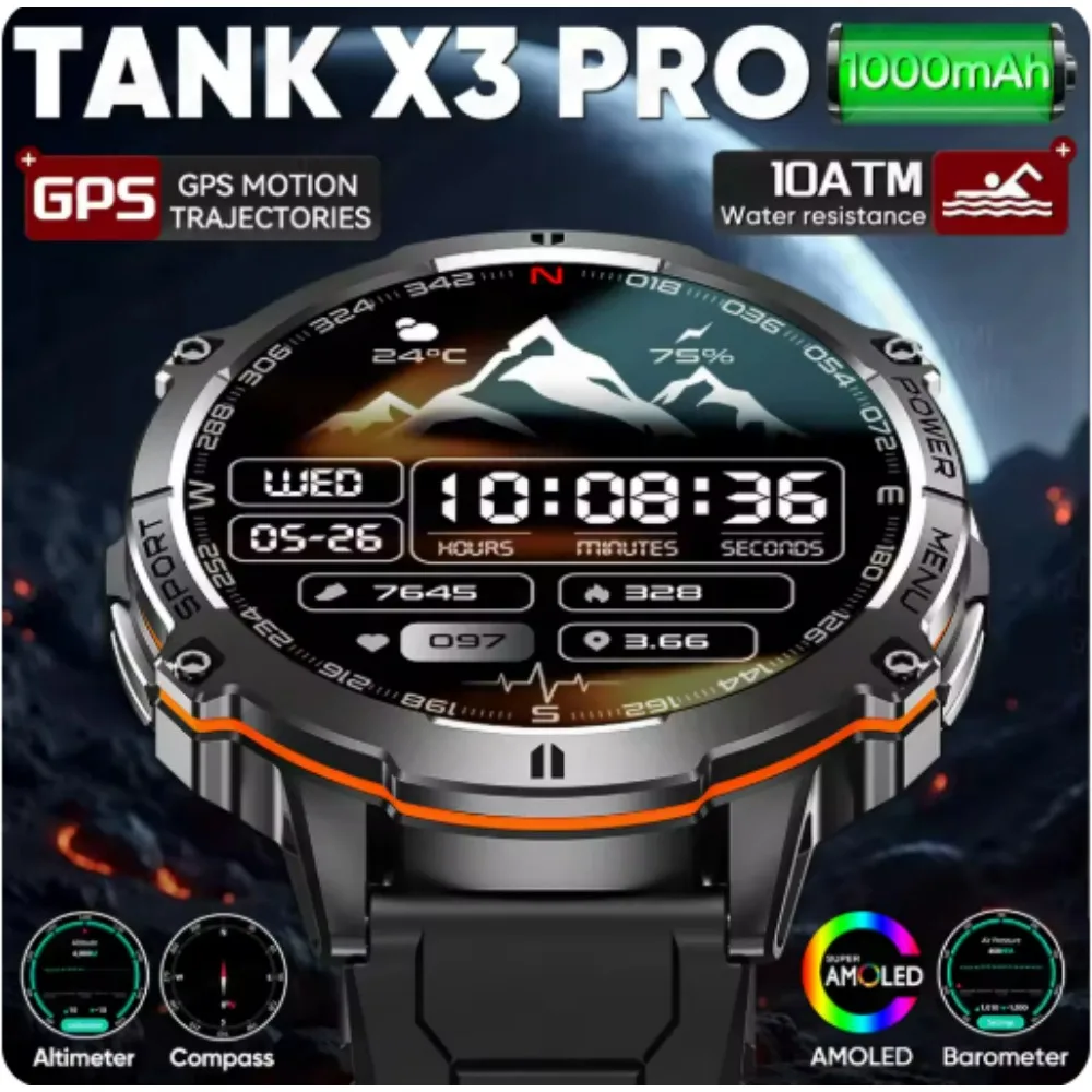 Global Version Xiaomi Watch S3 Military TANK X3 1000mAh Battery Smart Watch Men 10ATM Waterproof Swim AMOLED HD Call Sports