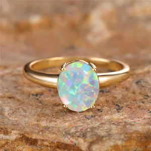 Cincin Telur Opal Api Putih Cincin Pertunangan Batu Oval Besar untuk Wanita Cincin Kawin Warna Emas Antik Perhiasan Aksesori Minimalis 10 cincin opal api penjualan terbaik - №