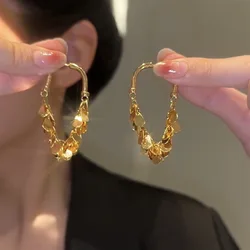 Retro Solid Color Metal U-shaped Tassel Sequin Earrings Simple Temperament Drop-shaped Earrings Party Girls Unusual Accessory