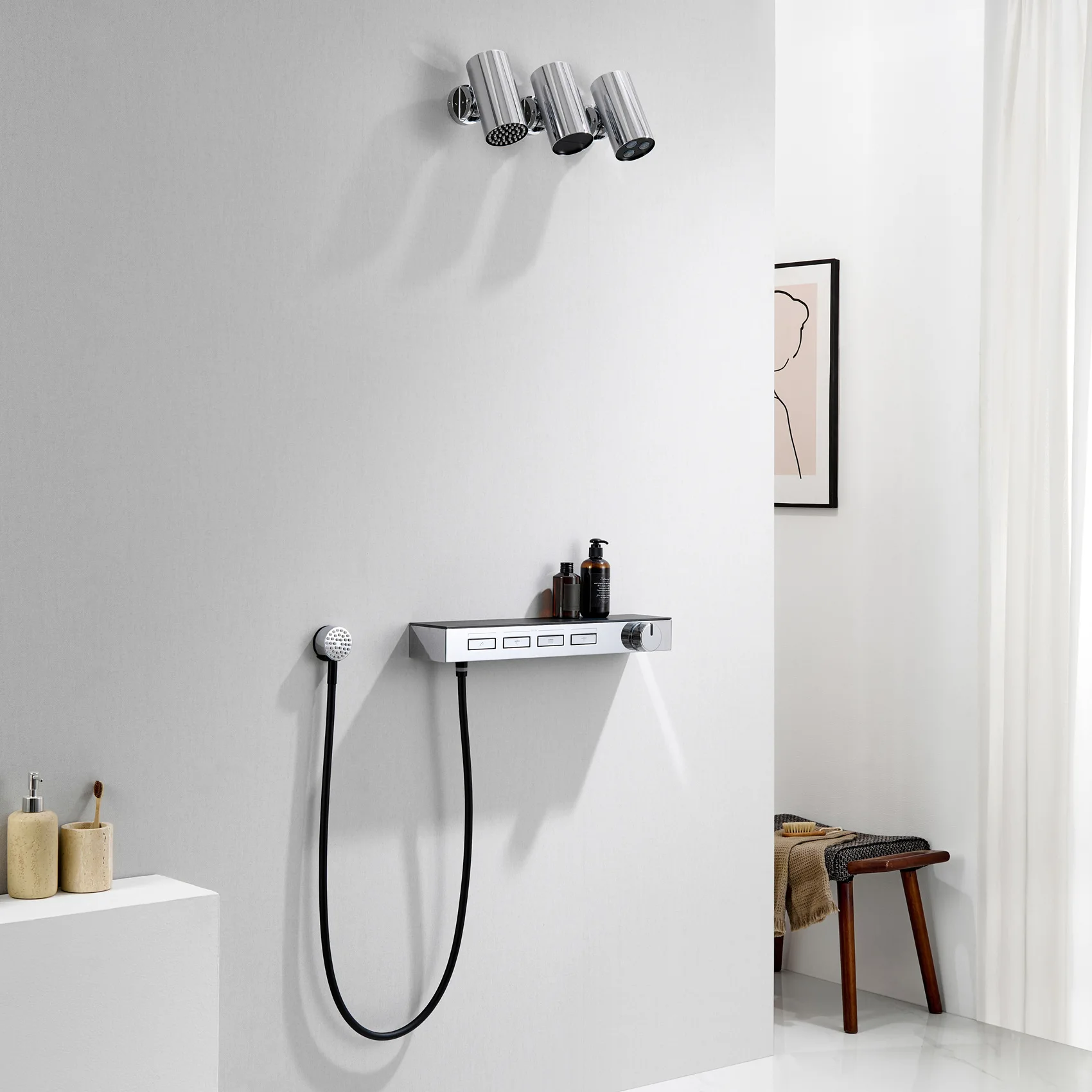 

Wall Mounted Concealed Shower Set Rose Gold Brass Waterway Built in Hidden Shower System