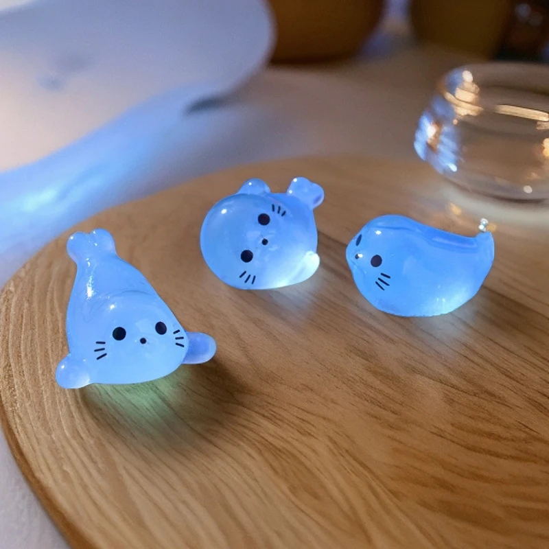 4pcs Kawaii Luminous Mini Seal Pup Resin Glow At Night Marine Animal Figurines Ornament Fairy Garden DIY Accessories