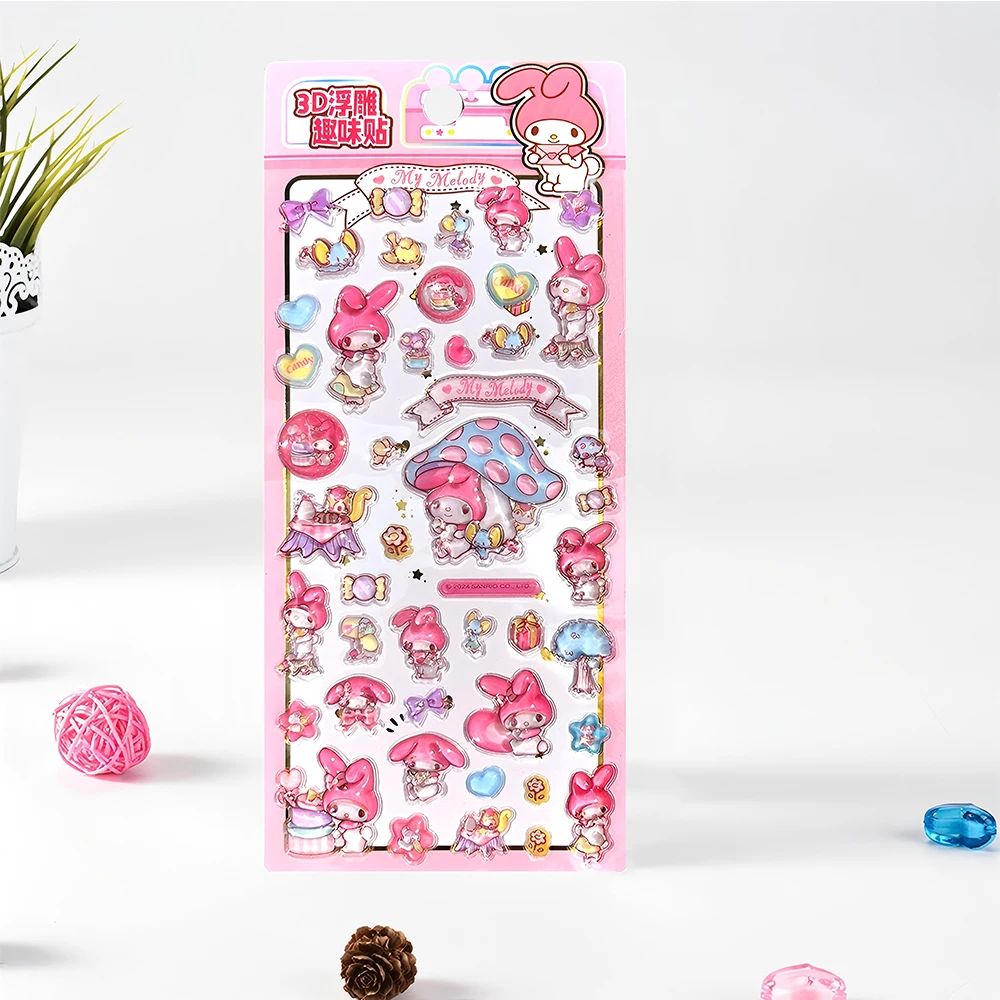 4 個アニメサンリオ 3D レリーフステッカー美的かわいい漫画クロミマイメロディクリスタルデカールおもちゃかわいい DIY 日記ラップトップ電話