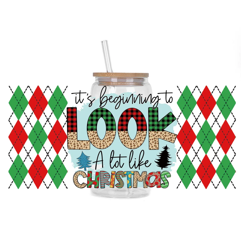 

Christmas Series Easy peel waterproof DIY Decals 3D transfers uvdtf crystal stickers 16oz uv dtf cup wraps for Libbey Glasses