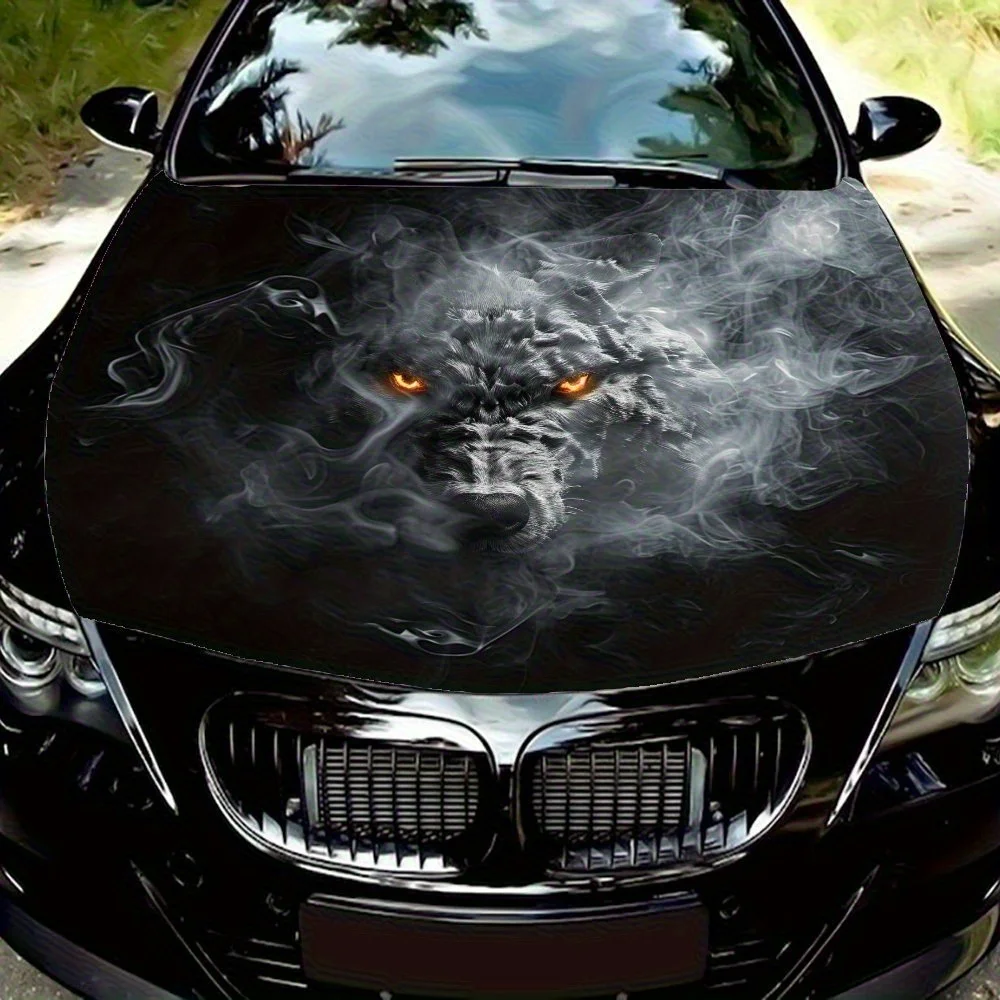 

Smoke Wolf Car Wrap - Durable, Splash-Resistant Hood Decal Sticker, Easy Removal, Universal Fit For Engine Cover Decoration, PVC