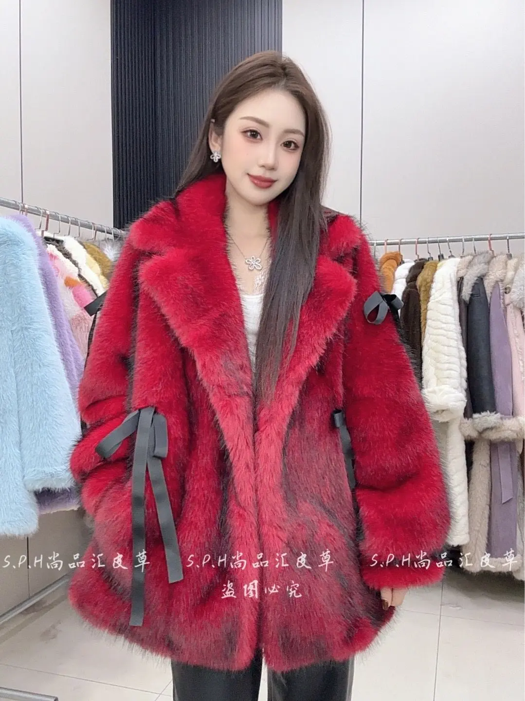 Luxueux Socialite doux ruban noeud fausse fourrure veste 2025 hiver nouveaux vêtements pour femmes court Socialite Style chaud moelleux manteau de fourrure