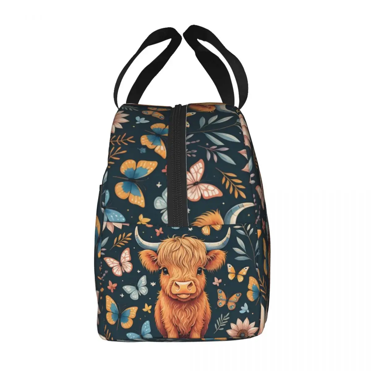 Custom Highland Cow And Flower Lunch Box for Women Leakproof Cooler Thermal Food Insulated Lunch Bag Portable Picnic Tote Bags