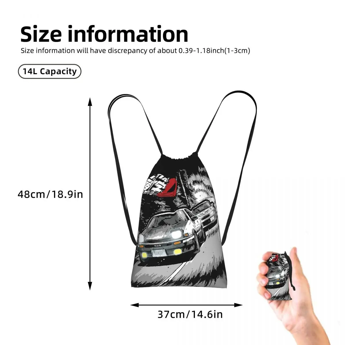 Initial D - Mountain Drift Racing AE86 Drawstring Backpack hiking cycling Bag Portable Travel Drawstring Bag for Men Women