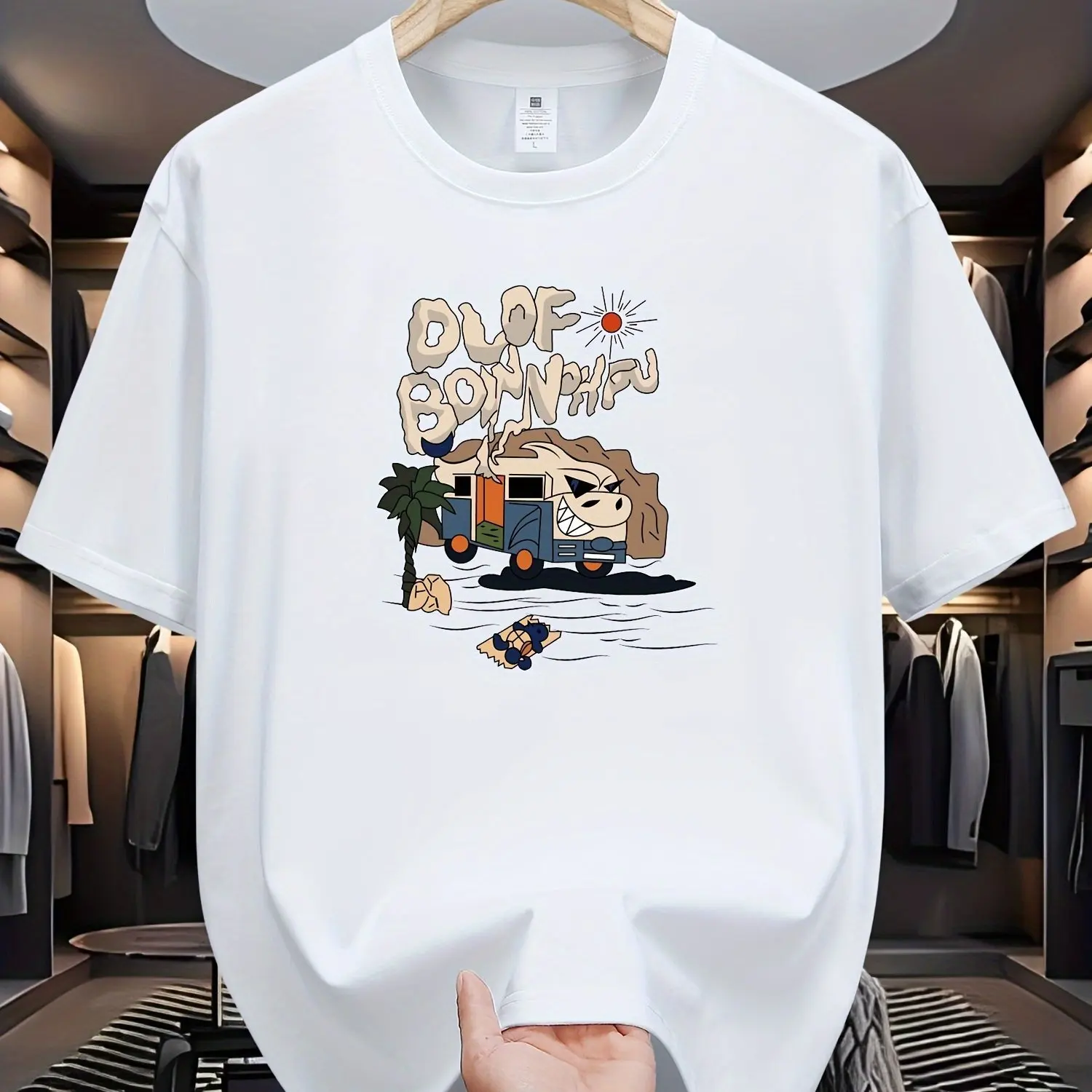 

Men's 100% Pure Cotton Summer Loose Size Cartoon Pattern Printed Casual And Comfortable Round Neck Short Sleeved T-shirt Top