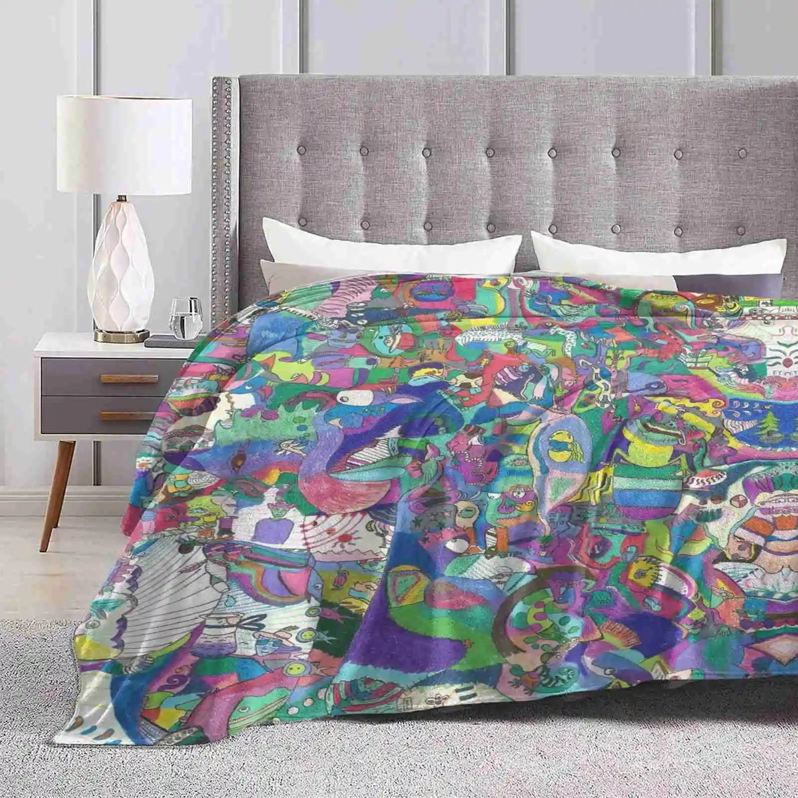 Inkling Of Dreaming Creative Design Comfortable Warm Flannel Blanket Ink Fantasy Colorful Detailed Hues