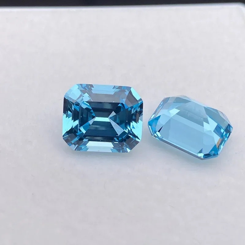 Popular neon blue lab-grown aquamarine sapphire emerald cut loose gemstones for DIY jewelry making