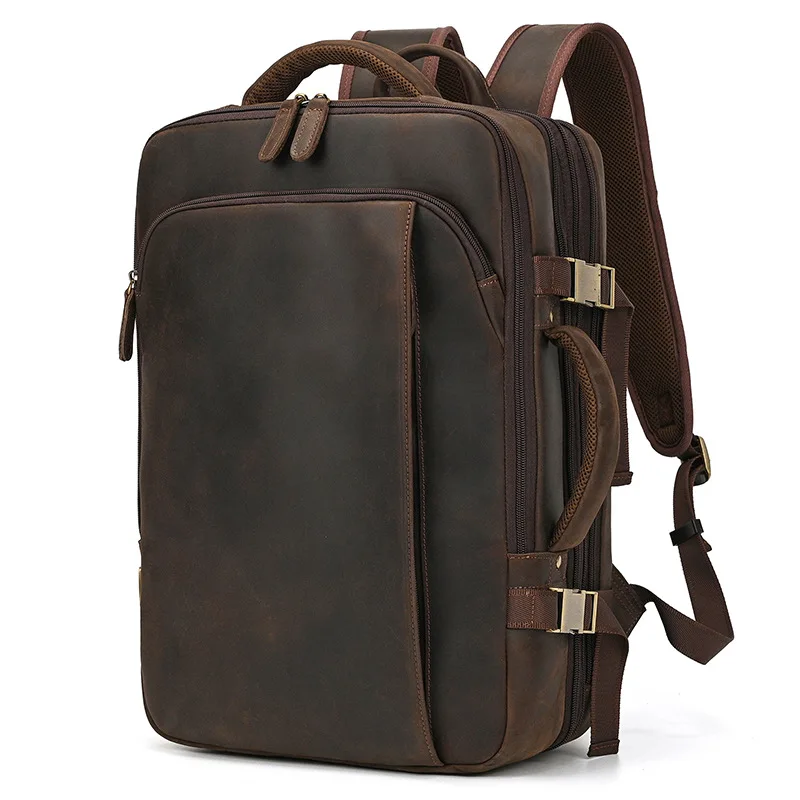 

Crazy Horse Leather Men's Retro Leather Large Capacity Briefcase 17 Inch First Layer Cowhide Casual Backpack Travel Bag Fashion