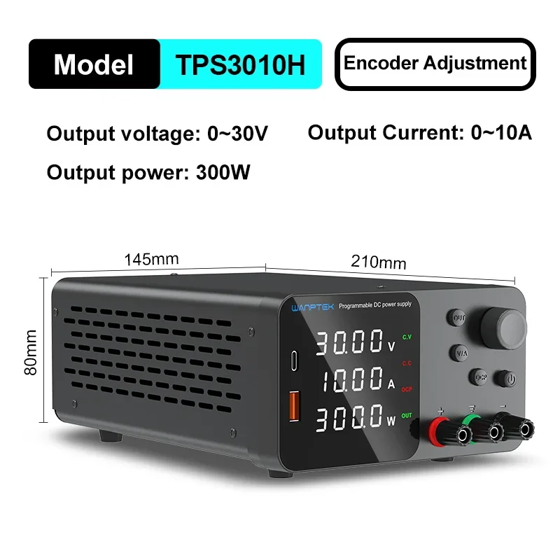 Wanptek Einstellbares DC-Netzteil 30 V 10 A LED-Labortisch-Stromquelle Stabilisierter Schalter Netzteil Spannungsregler 60 V 5 A