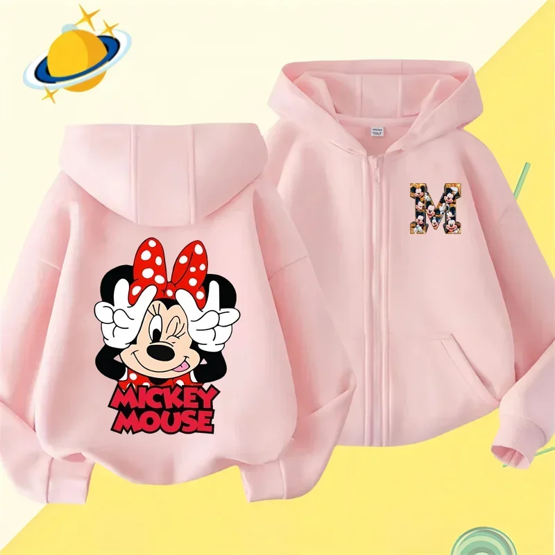 Mickey Mouse Mickey Minnie Kids zipper hoodie Cartoon Print Disney Fall/Winter Long sleeved sweatshirt Casual boys Girls Kawaii