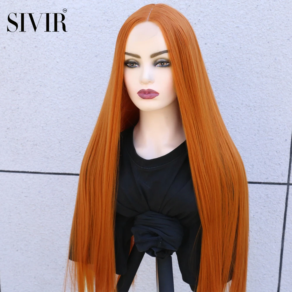 Sivir Synthetic Brazilian Wigs For  Women Long Straight Lace Ginger Orange/Pink/Purple/WHite/Brown Color Cosplay Heat Resistant