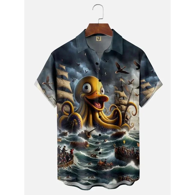 Hawaii Men'S Shirt 3D Print Funny Cartoon Animal Short-Sleeved Tops Summer Casual Men'S Clothes Street Fashion Shirt For Boys