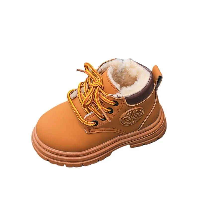 Winter Boots for Kids Leather Shoes Fashion Warm Non-slip Boys Student Shoes Outdoor Short Boots