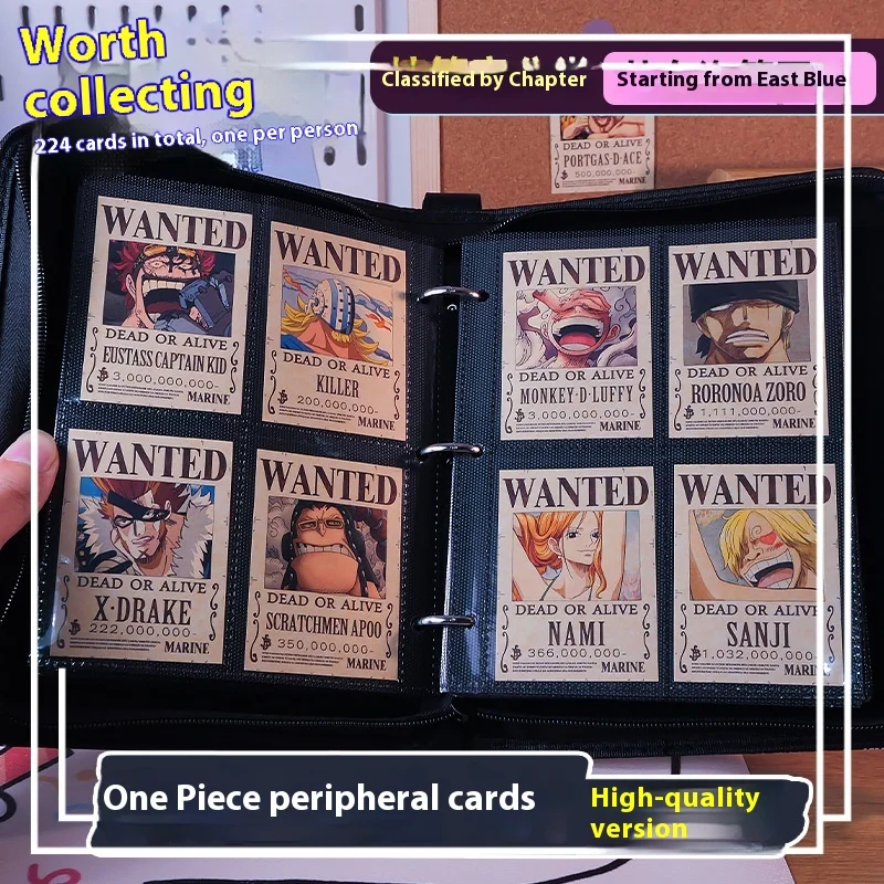 

Bandai One Piece Collector Set Wanted Poster Cards Poker Игральные карты Standee Подарок на день рождения для фанатов аниме Полный набор 224 карт