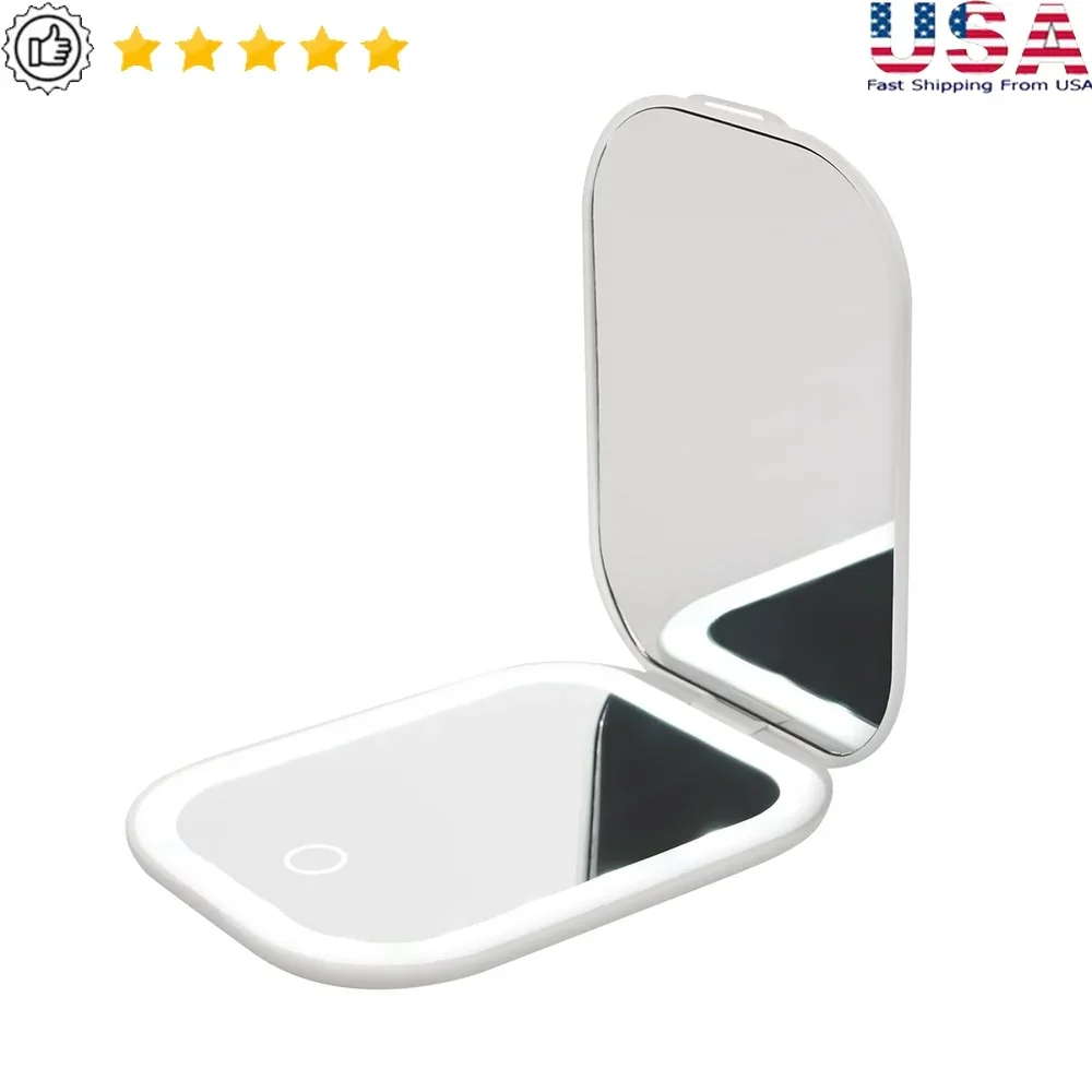 Espelho de maquiagem dupla face iluminado com 40 luzes LED Ampliação 10X Controle de toque Design compacto Vaidade e viagem