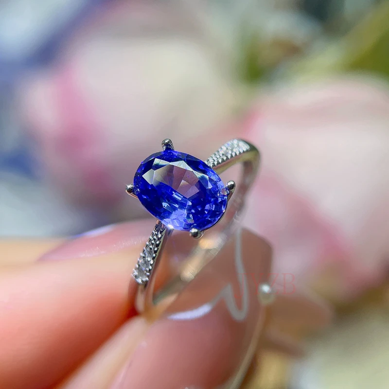 925 pure silver natural Tanzanite light luxury ring niche design INS high-end diamond inset opening ring