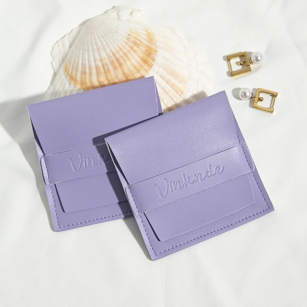 8x8cm Lila PU-Leder Schmuckbeutel für Ringe, Ohrringe, Halsketten, Anhänger, Hochzeitsgeschenke, Geschenktasche, Organizer, Kleine Verpackung – Detail 9