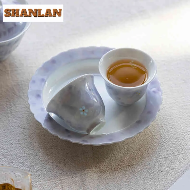 2 قطعة/الوحدة رسمت باليد زهرة الأرجواني فنجان الشاي وعاء الشاي الأنيق الشاي زوج الشاي تذوق العطر كوب Chazhan ماستر أكواب Teaware 45 مللي