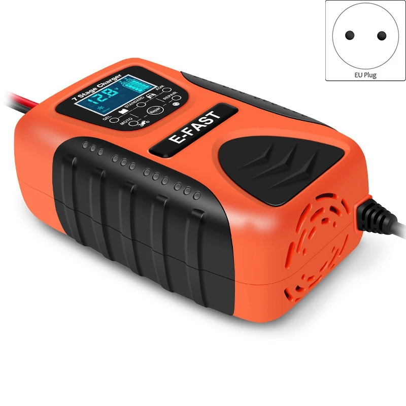 E-Fast 12V 7 Segment Multi-Battery Mode Lead-Acid Battery Charger Power Pulse Repair with LCD Digital Display EU Plug