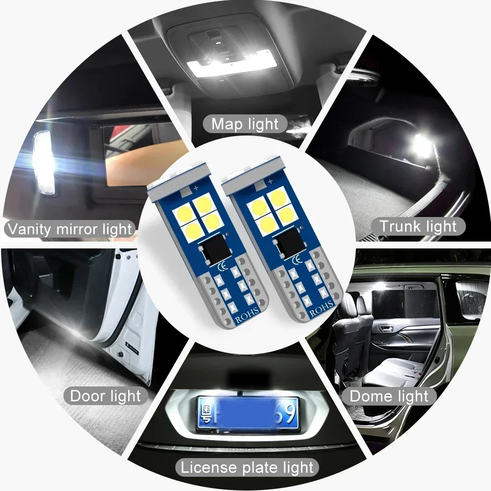 5 قطعة/10 قطعة/15 قطعة T10 W5W LED HD لمبات 168 194 12 فولت سيارة الداخلية قبة القراءة الجذع لوحة ترخيص مصباح الباب ضوء أبيض أزرق وردي