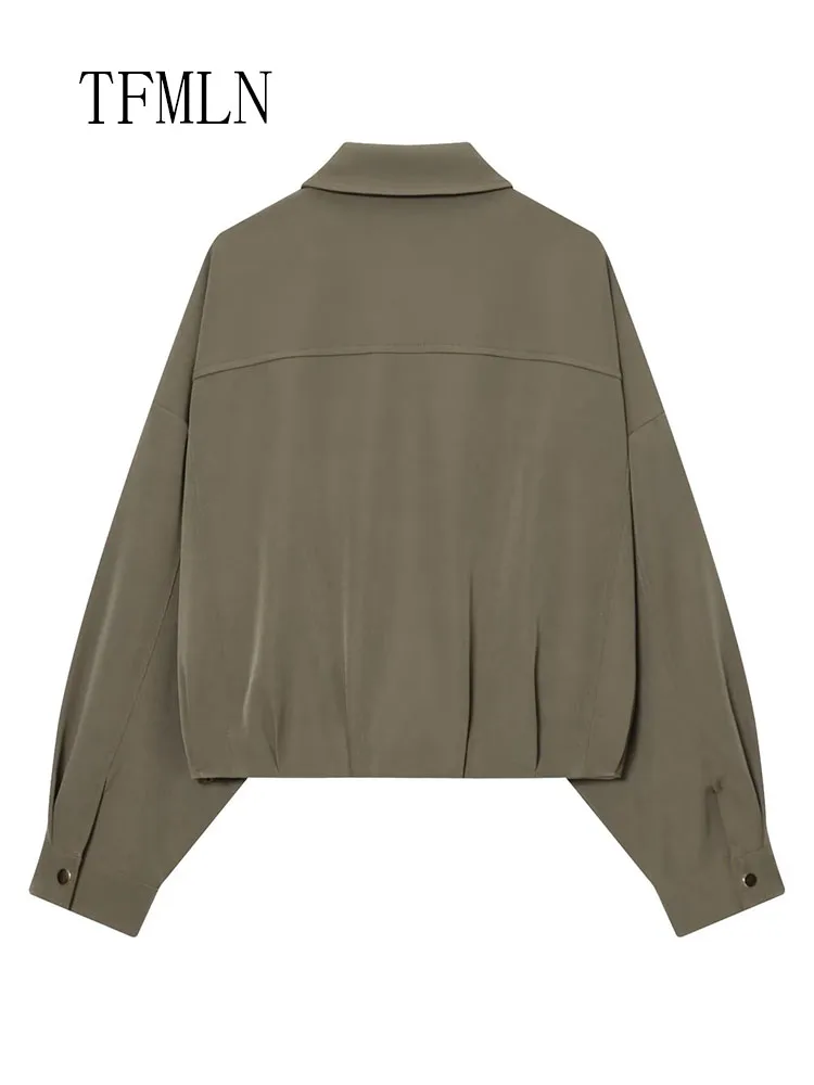 TFMLN 2026 Neue Lose Zipper Bomber Jacken Für Frauen Mode Langarm Chic Kausalen Streetwear Tops Einfache Taschen Dame Outwear