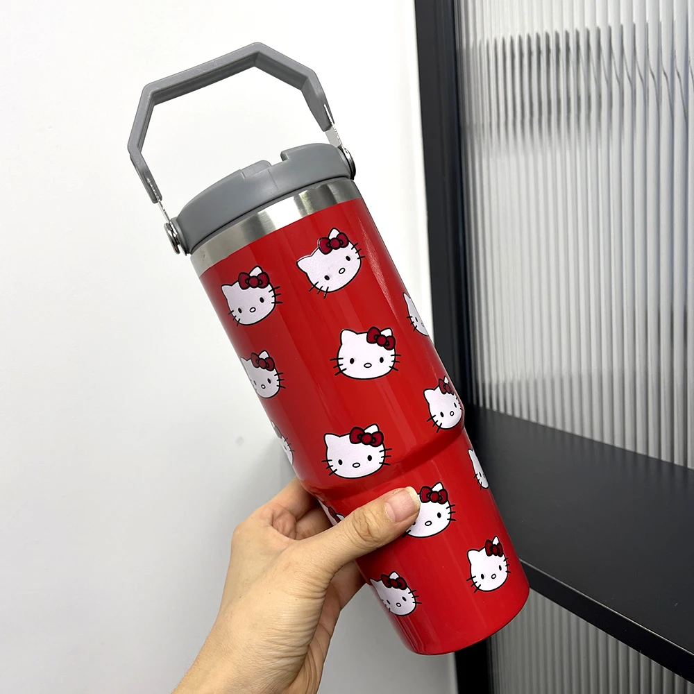 Sanrio New Hello Kitty Water Cup Cartoon Anime Car Cup Large Capacity Stainless Steel Insulated Cup Portable Handheld Bottle