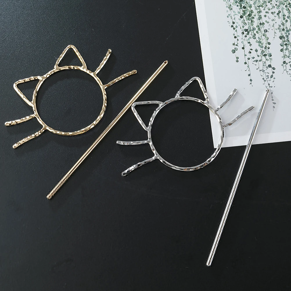 

2Pcs Cat Hair Cuffs Hair Bun Holder Vintage Design Alloy Smooth Bun Holder Clips Daily Accessories Wedding Dance