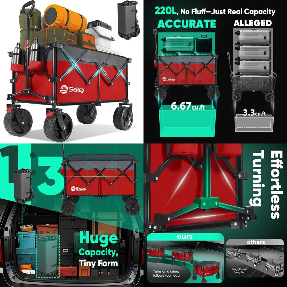 

Collapsible Utility Wagon with 330lbs Capacity, Foldable Garden Cart for All-Terrain Use, Heavy Duty Outdoor Transport