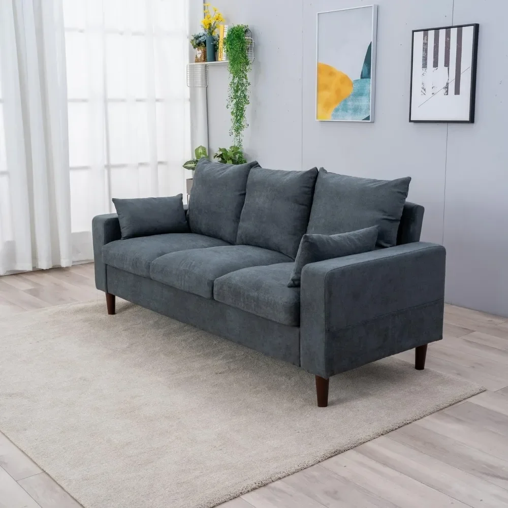 3-Sitzer Sofa Sofas für Wohnzimmer moderne Leinen Stoff Couch für Wohnung und kleinen Raum, grau/braun