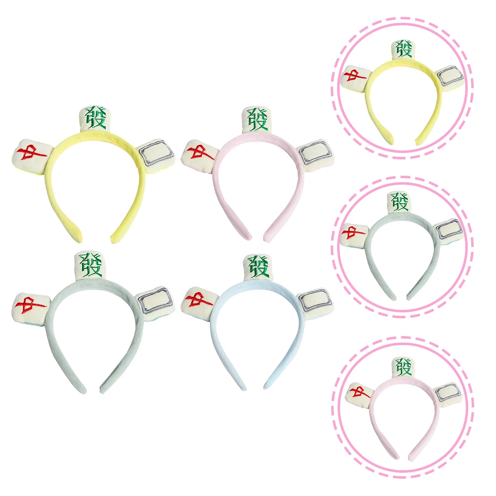 

4 Pcs Mahjong Headbands Girls Hair Accessories Fabric Ribbon Photo Prop Hoops Party Themed Birthday Halloween Christmas Easter