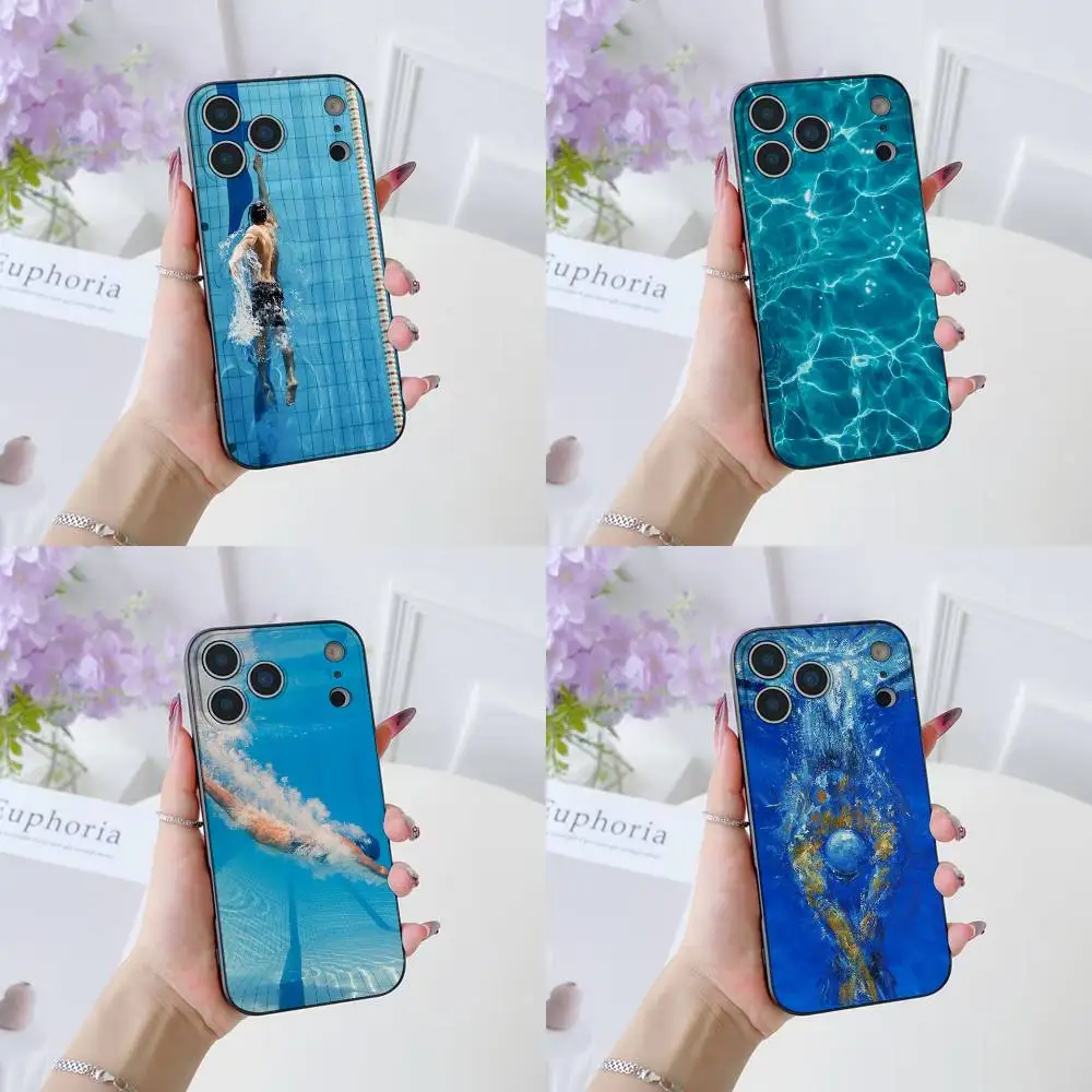 Schwimmbad-Wasser-Handyhülle für iPhone 17, 16, 15, 14, 13, 12, 11, Pro Max Plus Air Mini, schwarzes Silikon, weich